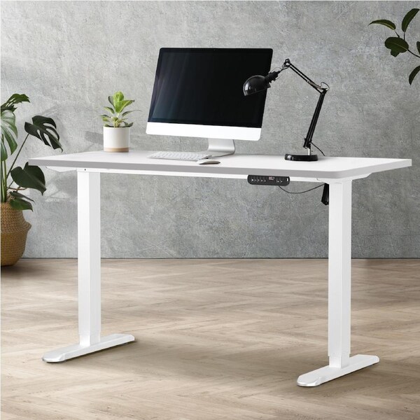 Oikiture 120CM Electric Standing Desk Single Motor Frame with Tabletop 3 Colour White