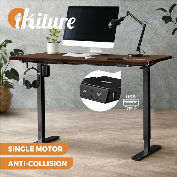 Oikiture 150cm Electric Standing Desk Single Motor Black and Walnut