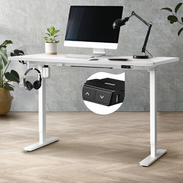 Oikiture 150cm Electric Standing Desk Single Motor White and White