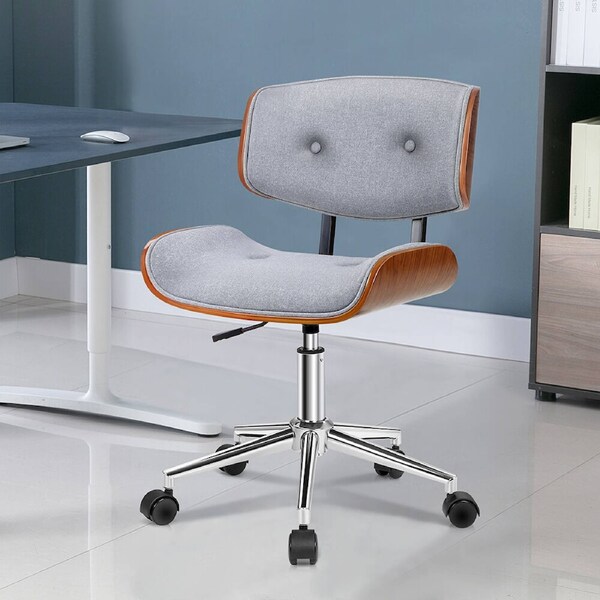 ALFORDSON Wooden Office Chair Computer Chairs Home Seat PU Leather Fabric Estelle - Grey