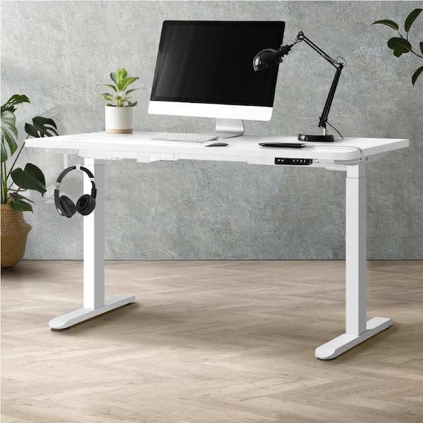 Oikiture 120cm Electric Standing Desk Dual Motor Motorised Sit Stand Desk Rise White and White