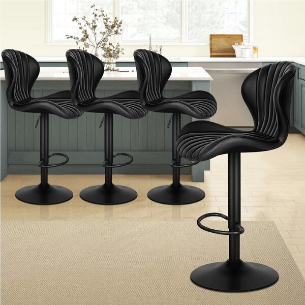 ALFORDSON Bar Stools Stella Kitchen Swivel Dining Chairs Gas Lift x2/x4 PU Leather - Black - x 4