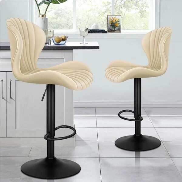 ALFORDSON Bar Stools Stella Kitchen Swivel Dining Chairs Gas Lift x2/x4 Air Leather - Beige x 2