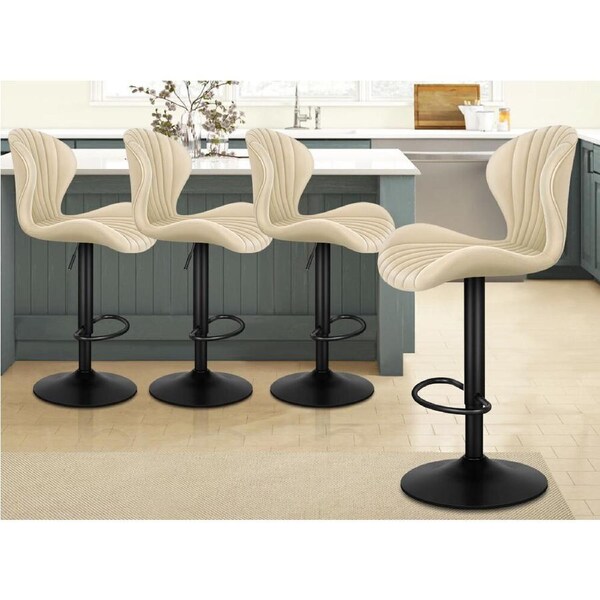 ALFORDSON Bar Stools Stella Kitchen Swivel Dining Chairs Gas Lift x2/x4 Air Leather - Beige x 4