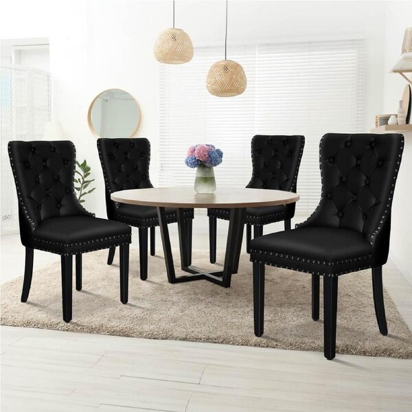 ALFORDSON 2x/4x Dining Chair Kitchen Padded Diamond Tufted Velvet Leather Fabric PU leather - Black x 4