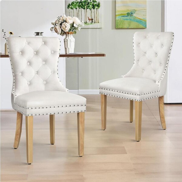 ALFORDSON 2x/4x Dining Chair Kitchen Padded Diamond Tufted Velvet Leather Fabric Velvet - Beige x 2