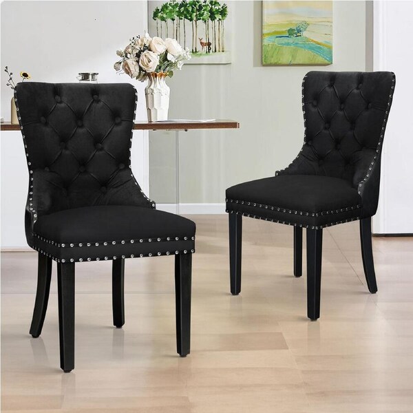 ALFORDSON 2x/4x Dining Chair Kitchen Padded Diamond Tufted Velvet Leather Fabric Velvet - Black x 2