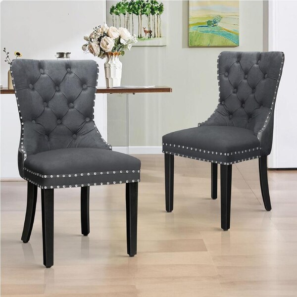ALFORDSON 2x/4x Dining Chair Kitchen Padded Diamond Tufted Velvet Leather Fabric Velvet - Grey x 2