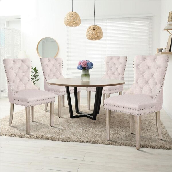 ALFORDSON 2x/4x Dining Chair Kitchen Padded Diamond Tufted Velvet Leather Fabric Linen fabric - Beige x 4