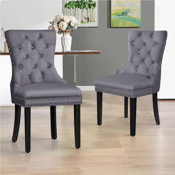 ALFORDSON 2x/4x Dining Chair Kitchen Padded Diamond Tufted Velvet Leather Fabric Linen fabric - Grey x 2