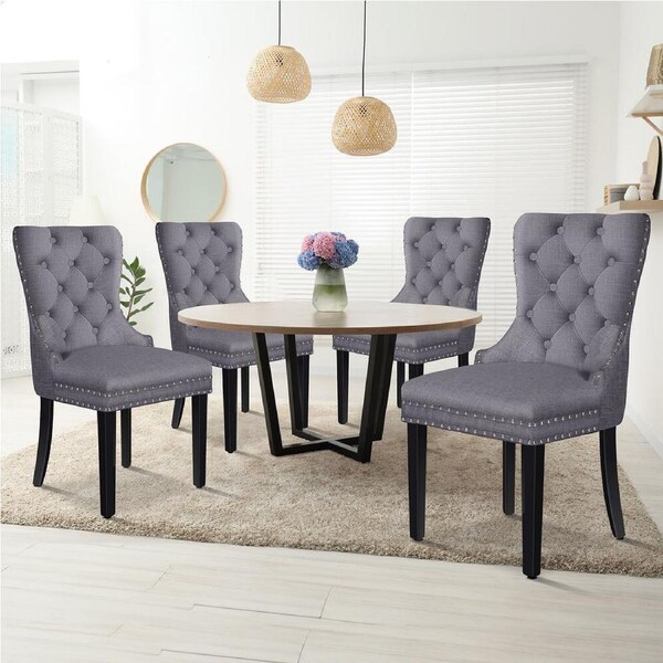 ALFORDSON 2x/4x Dining Chair Kitchen Padded Diamond Tufted Velvet Leather Fabric Linen fabric - Grey x 4