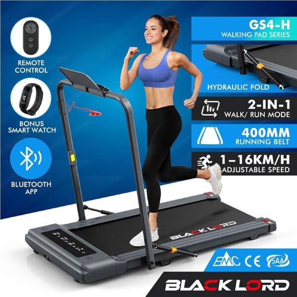 BLACK LORD Treadmill 2 IN 1 Electric Walking Pad 400mm Hydraulic Foldable Grey