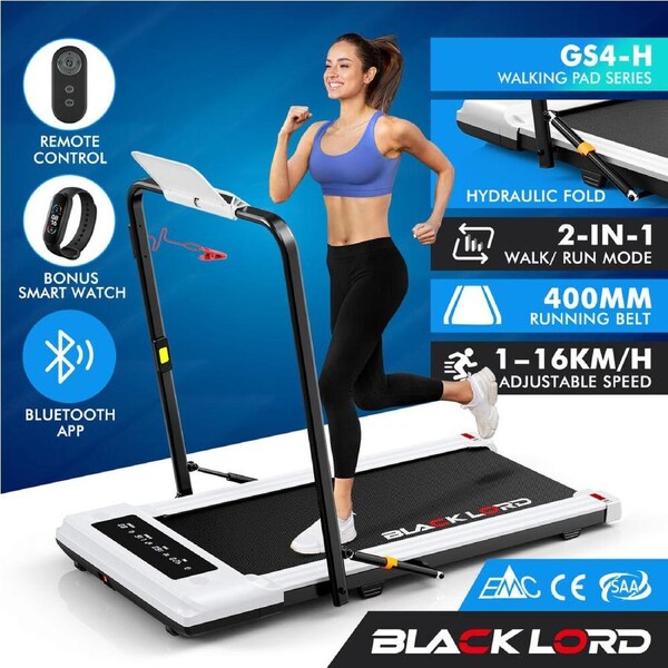 BLACK LORD Treadmill 2 IN 1 Electric Walking Pad 400mm Hydraulic Foldable White