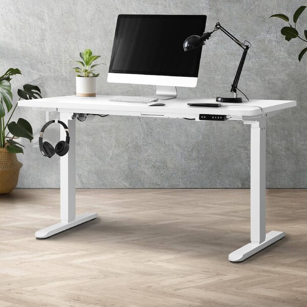 Oikiture 150CM Electric Standing Desk Single Motor White and White
