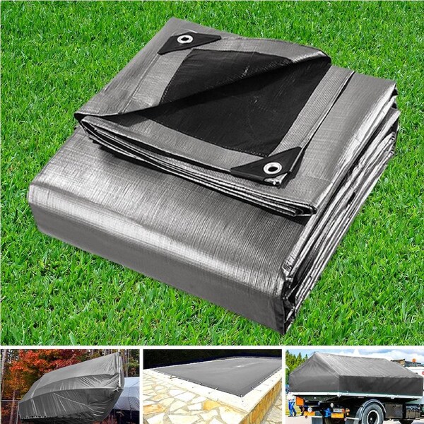 InstaHut 180gsm Tarp Camping Tarps Poly Tarpaulin Heavy Duty Cover Silver 3.6X6M