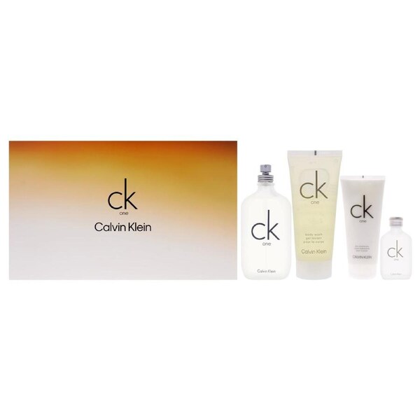 Calvin Klein CK One by Calvin Klein for Unisex - 4 Pc Gift Set 6.7oz EDT Spray, 6.7oz Skin Moisturizer, 3.3oz Body Wash, 0.5oz EDT Splash 4 Pc Gift Set