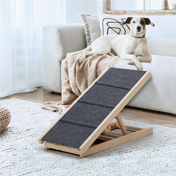 Alopet 70/100cm Dog Pet Ramp Adjustable Height Stairs Bed Sofa Car Foldable Natural 70cmx35cm