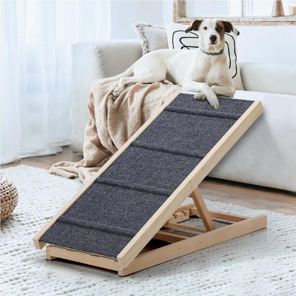 Alopet 70/100cm Dog Pet Ramp Adjustable Height Stairs Bed Sofa Car Foldable Natural 100cmx40cm