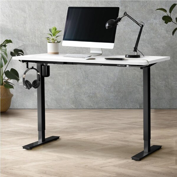 Oikiture Electric Standing Desk Single Motor 120/140/150cm Black&White-140cm