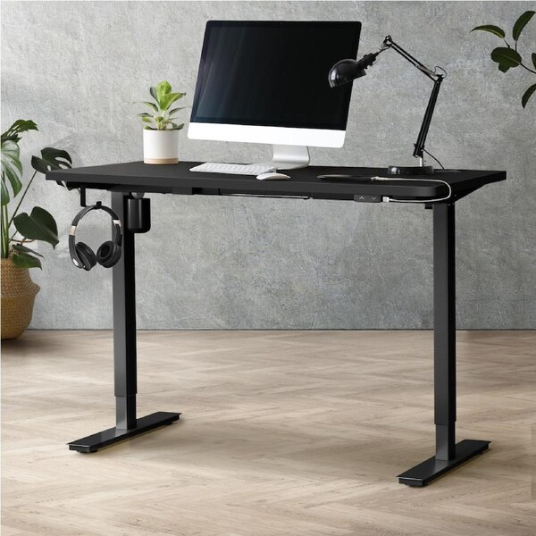 Oikiture Electric Standing Desk Single Motor 120/140/150cm Black&Black-140cm