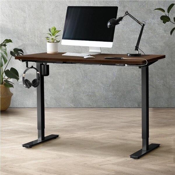Oikiture Electric Standing Desk Single Motor 120/140/150cm Black&Walnut-140cm