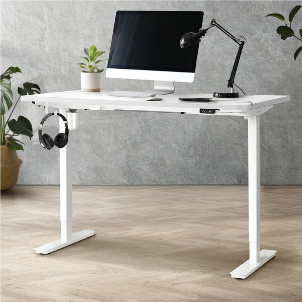 Oikiture Electric Standing Desk Single Motor 120/140/150cm White&White-140cm