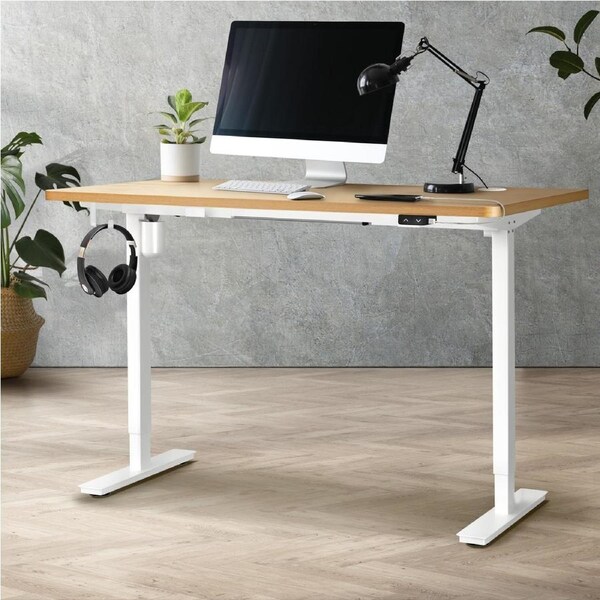Oikiture Electric Standing Desk Single Motor 120/140/150cm White&OAK-140cm