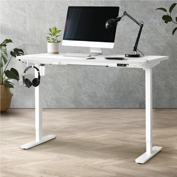 Oikiture Electric Standing Desk Single Motor 120/140/150cm White&White-120cm