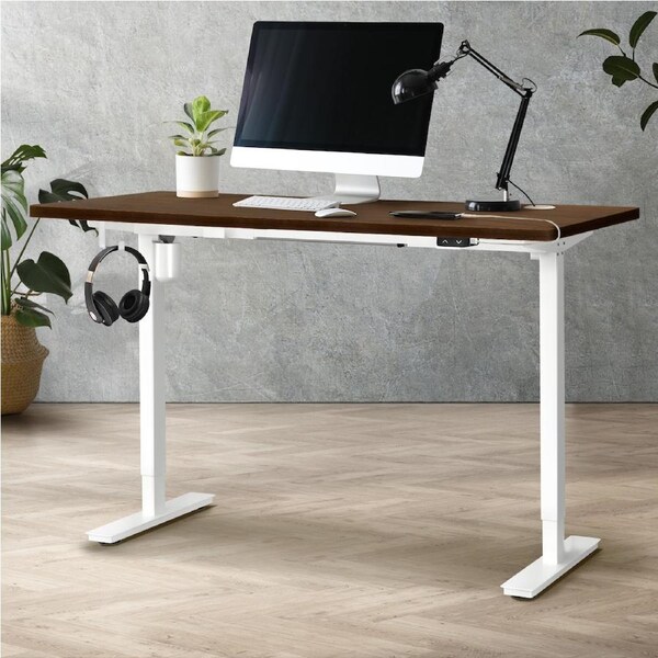 Oikiture Electric Standing Desk Single Motor 120/140/150cm White&Walnut-150cm