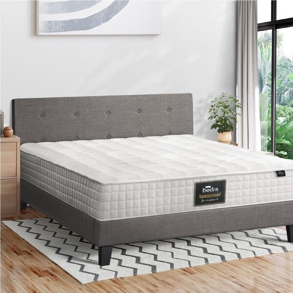 Oikiture Bed Frame Double Queen King Single Wooden Platform Base with Mattress Fabric Grey Double