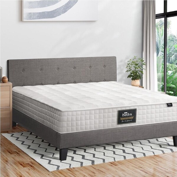 Oikiture Bed Frame Double Queen King Single Wooden Platform Base with Mattress Fabric Grey King