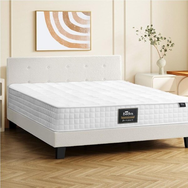 Oikiture Bed Frame Double Queen King Single Wooden Platform Base with Mattress Fabric White Double