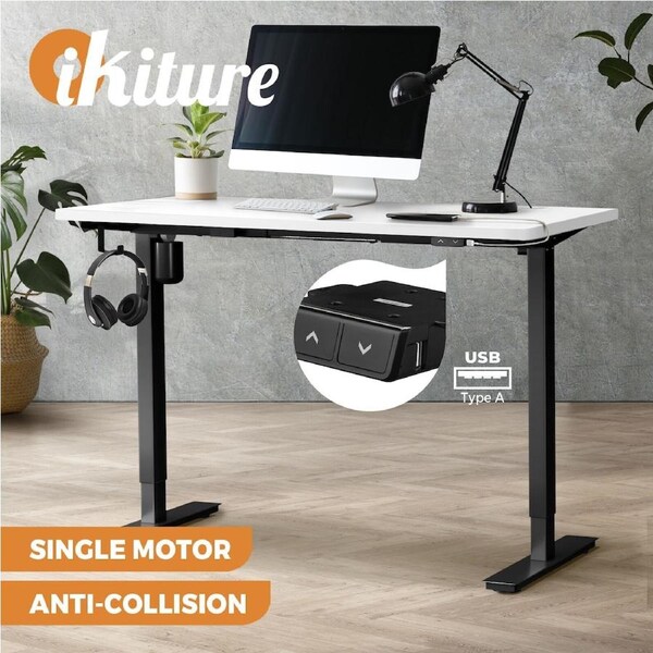 Oikiture 120cm Electric Standing Desk Single Motor Black and White