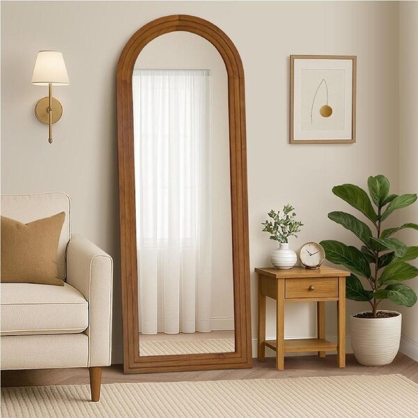 Oikiture Full Length Arch Mirror 165x60cm Wood Wall Mounted Home Decor Walnut