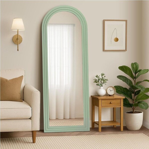 Oikiture Full Length Arch Mirror 165x60cm Wood Wall Mounted Home Decor Green