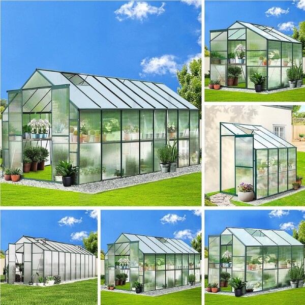 Greenfingers Greenhouse 1.9x1.9x1.83M Aluminium Polycarbonate Green House Garden Shed 1.9m x 1.9m