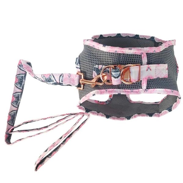 Lux & Bones Harness & Leash Set - Marble Pink L