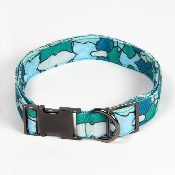 Lux & Bones Dog Collar With Bonus Removeable Bowtie - Teal Camo S/M