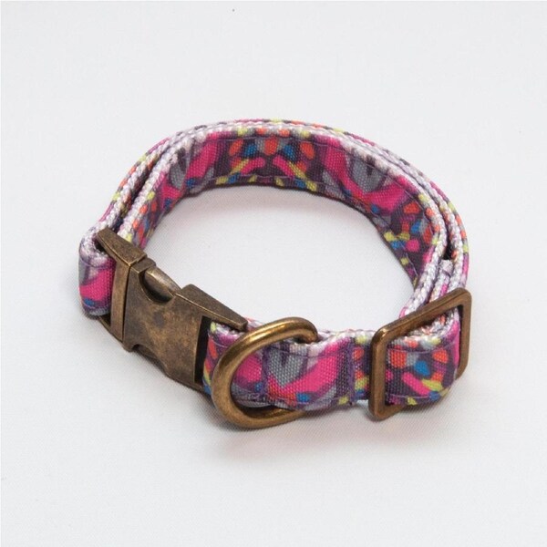 Lux & Bones Dog Collar With Bonus Removeable Bowtie - Confetti S/M