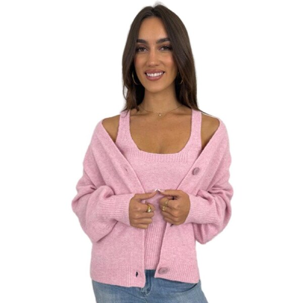 Grace Pink Matching Singlet & Cardigan Set – Effortless Elegance, Perfectly Paired S/M