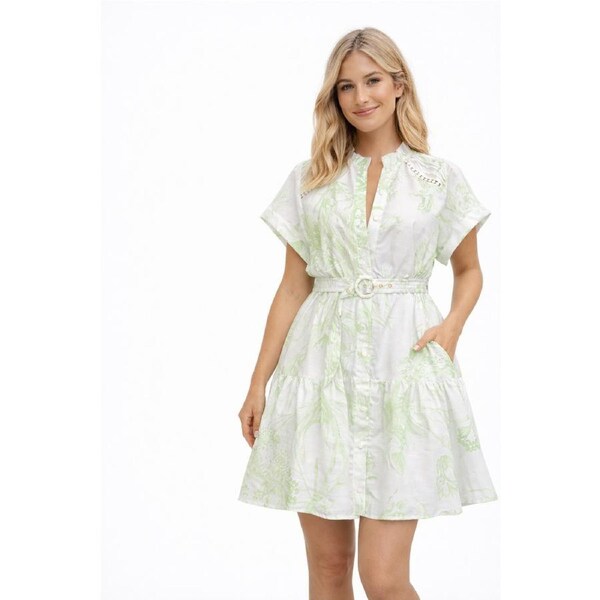 Lime Button Doll Dress – Playful Frills & Waist-Defining Belt S