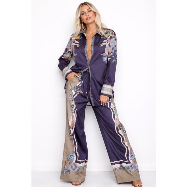 Paige Multicolor Pants – Vibrant Print with Drawstring Waistband and Side Pockets S