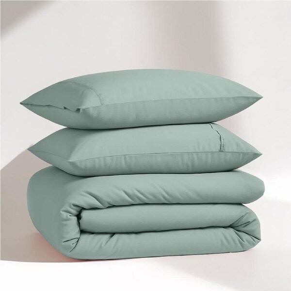 100% Organic Washed Cotton Quilt Cover Set - Cool Blue Single