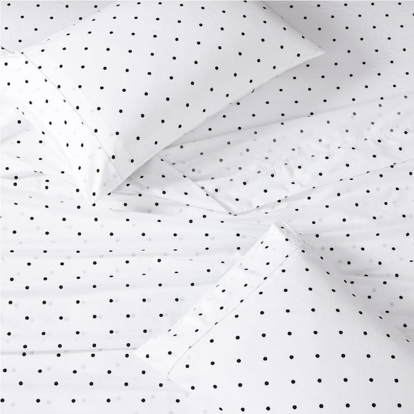 100% Organic Washed Cotton Sheet Set - Polka Dot Black Single