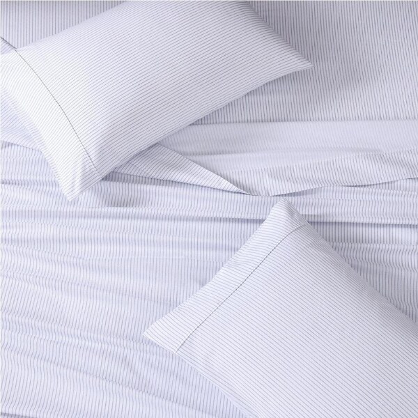 100% Organic Washed Cotton Sheet Set - Ticking Stripe Cobalt Blue Single