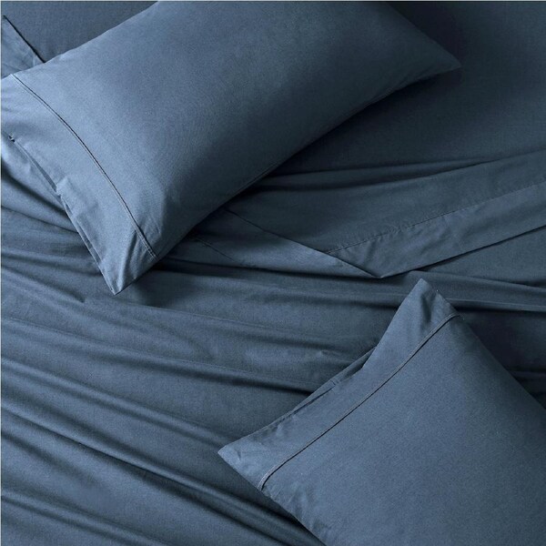 100% Organic Washed Cotton Sheet Set - Estate Blue Single