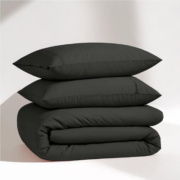 100% Organic Washed Cotton Quilt Cover Set - Black Queen