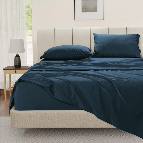 100% Cotton Percale Sheet Set - Estate Blue King