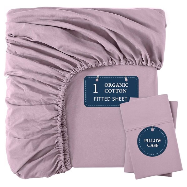 100% Organic Washed Cotton Fitted Sheet Set - Lilac Double