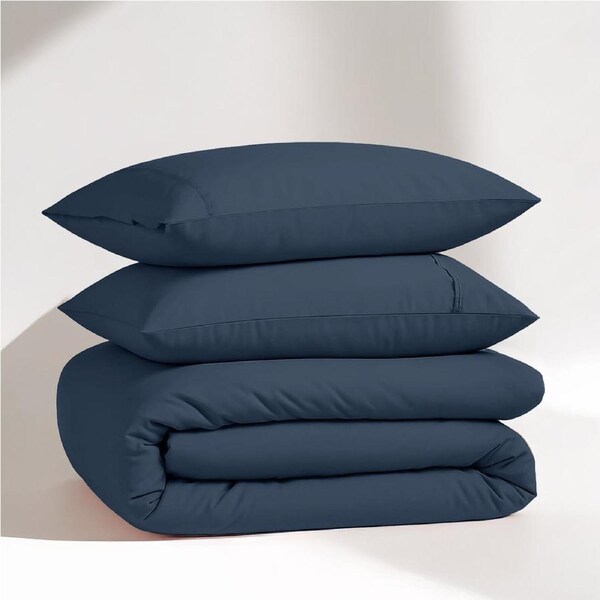 100% Organic Washed Cotton Quilt Cover Set - Navy Single